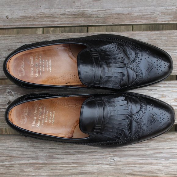 Vintage 80s Black Kangaroo Wingtip Loafers, Men's 13 D, Made in Canada by Dack's - Picture 9 of 13